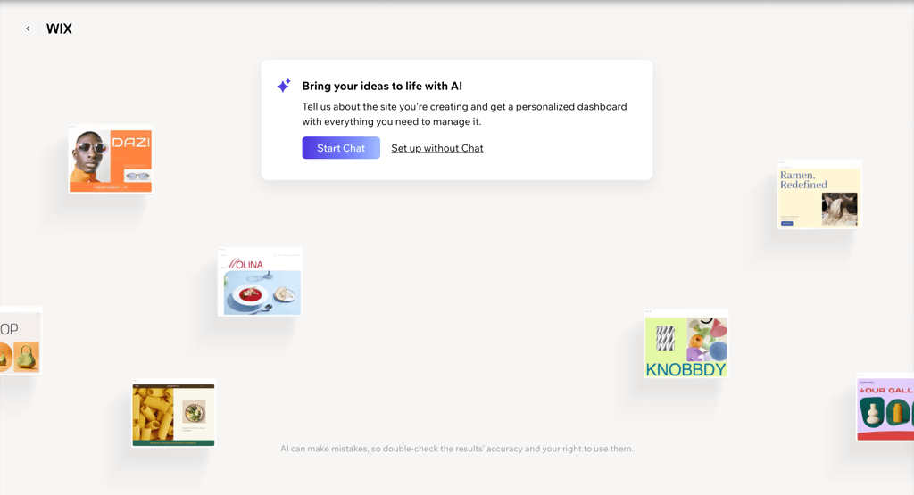 Starting a chat with Wix AI to personalize the dashboard