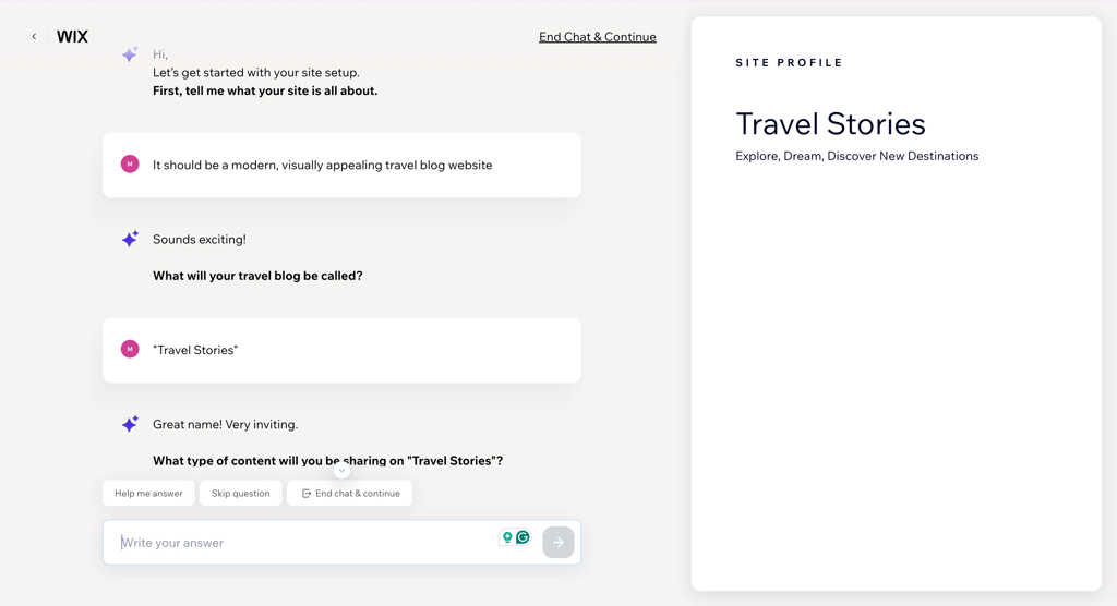 Wix AI collecting information about the website