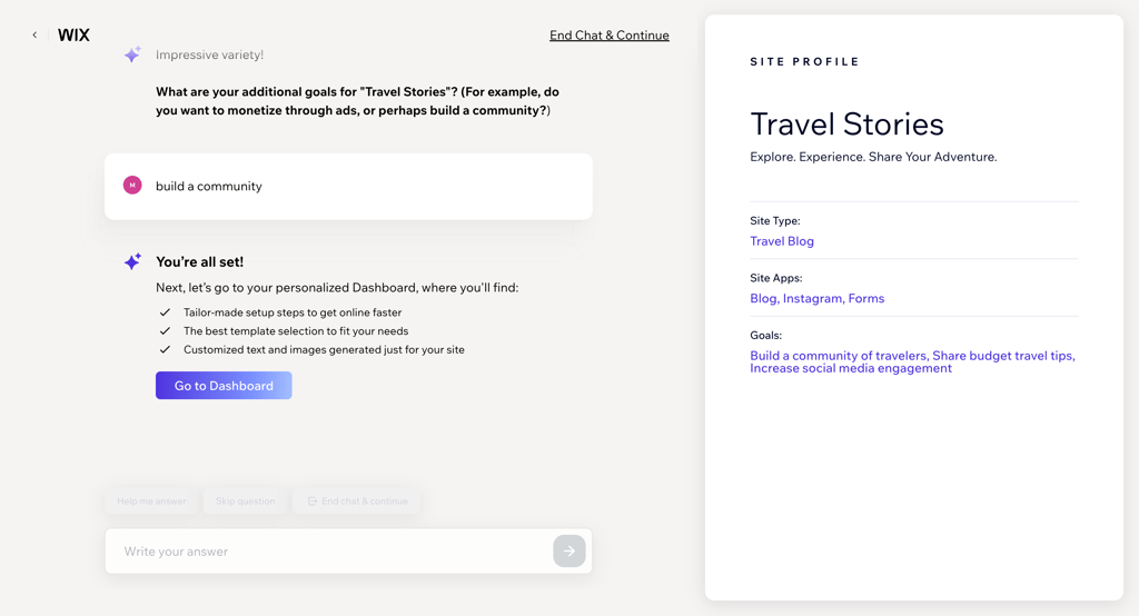 Site profile created by Wix AI