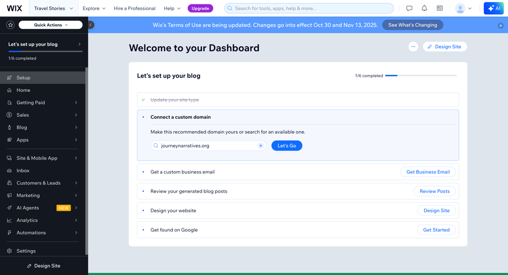 customized wix dashboard