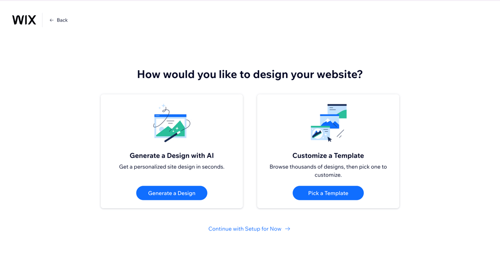 Starting the website design process on Wix