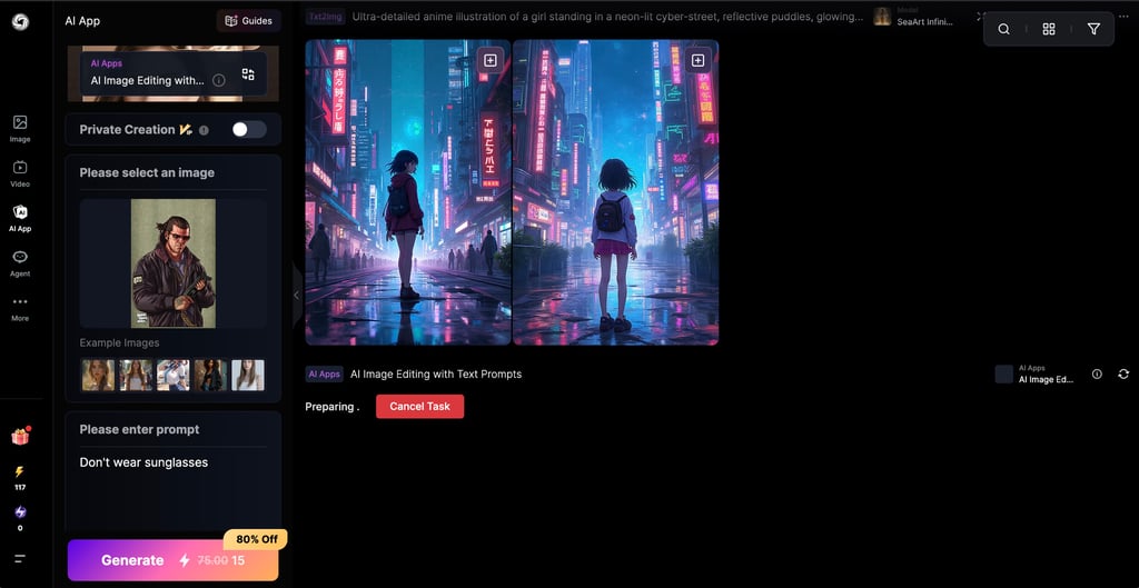 Giving a prompt to the SeaArt AI image editor