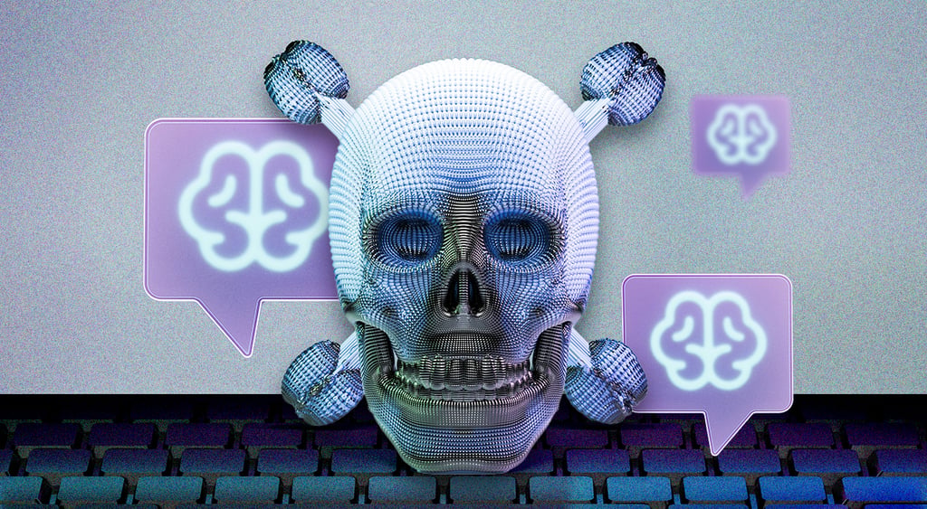 A laptop's screen with a skull