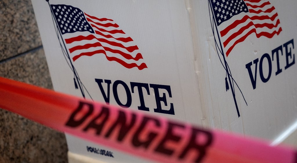 A polling station in the US and a police tape