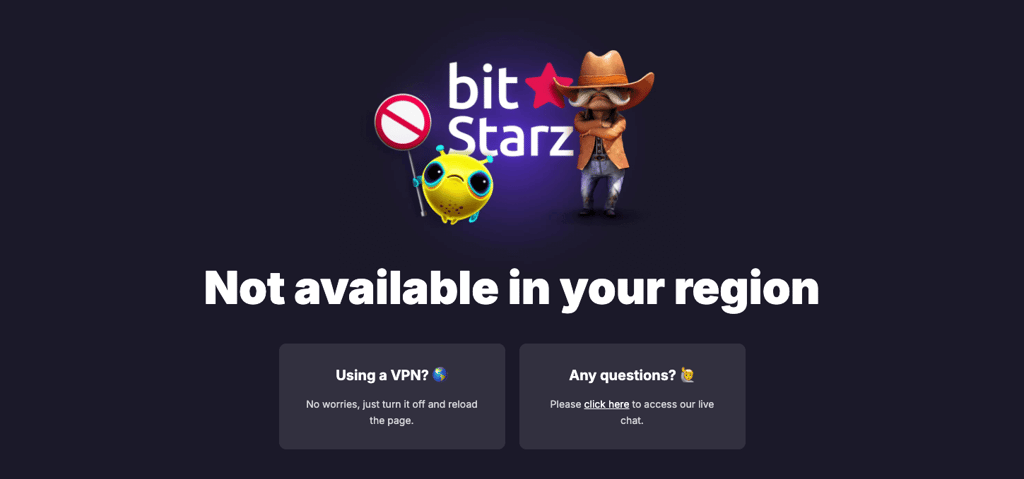 Error message while trying to access BitStarz from the UK