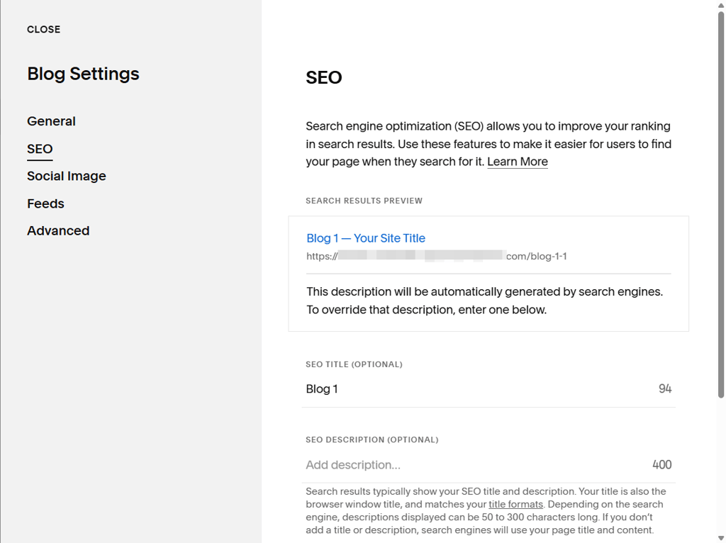 Blog settings