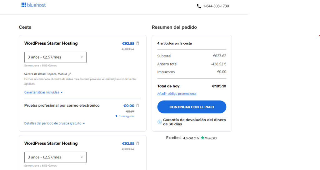 Bluehost checkout ES
