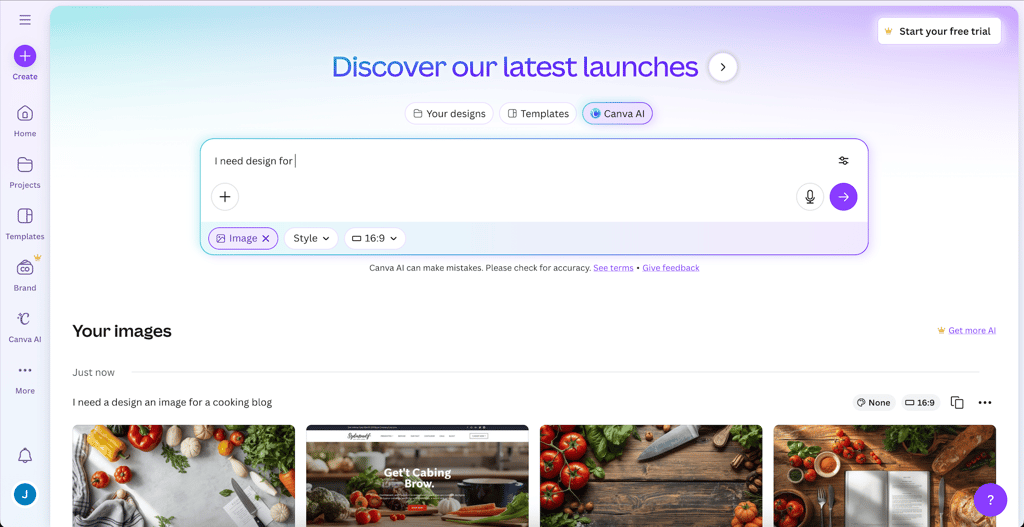 Canva AI desktop interface