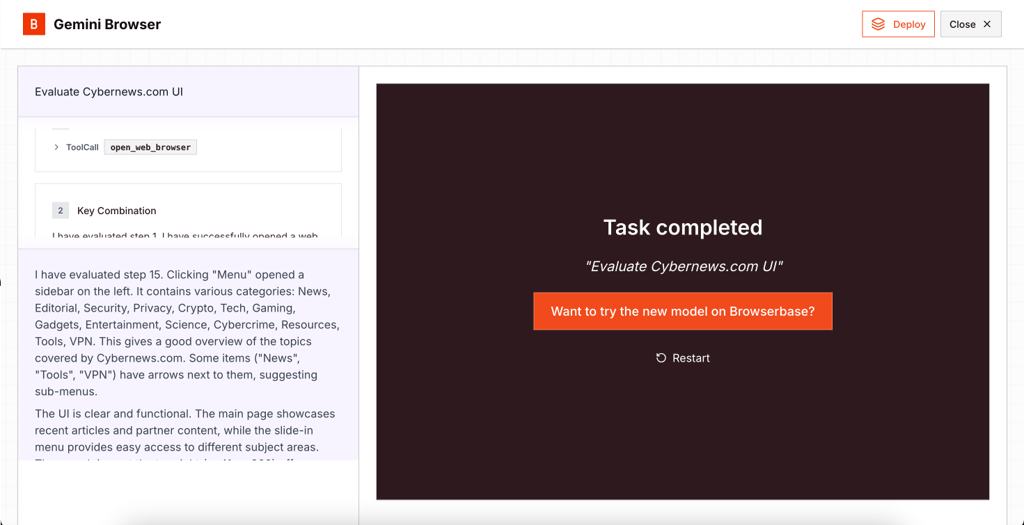 Gemini 2.5 Computer Use assessed the UI of Cybernews.com