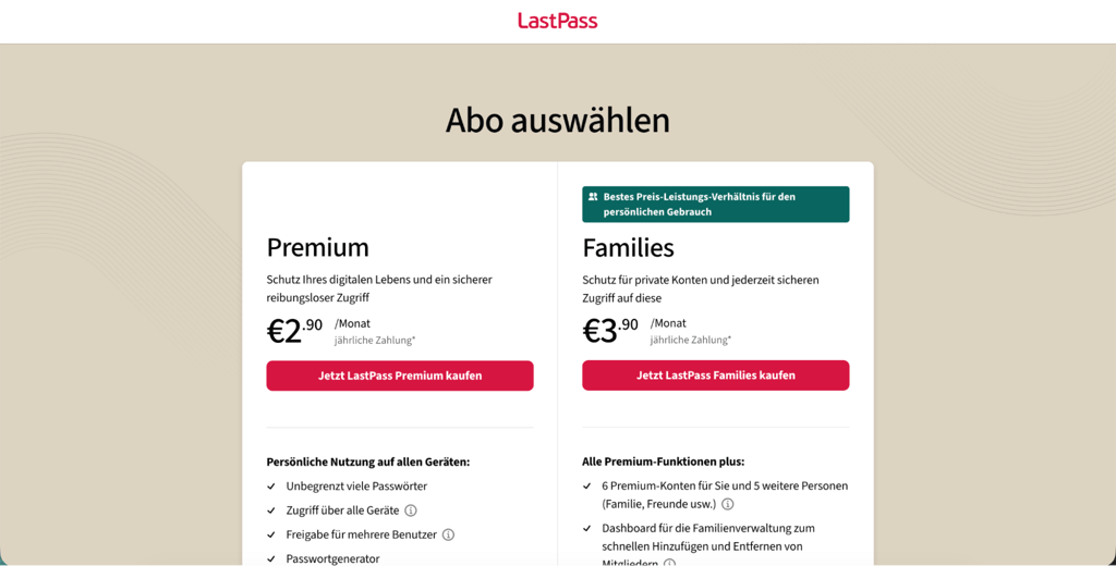 DE Lastpass pricing