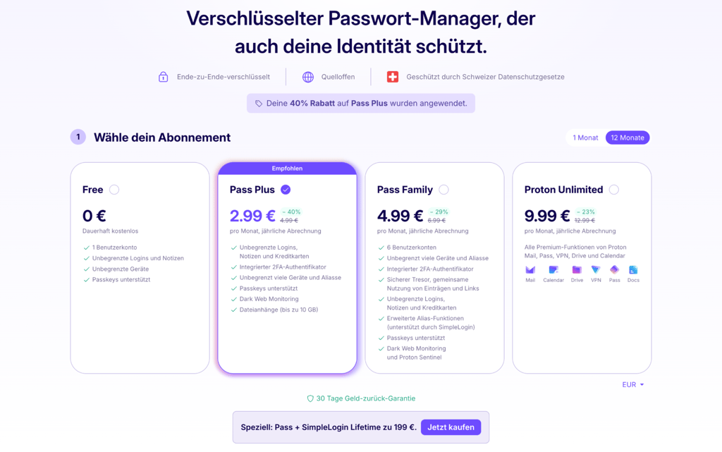 Proton Pass pricing