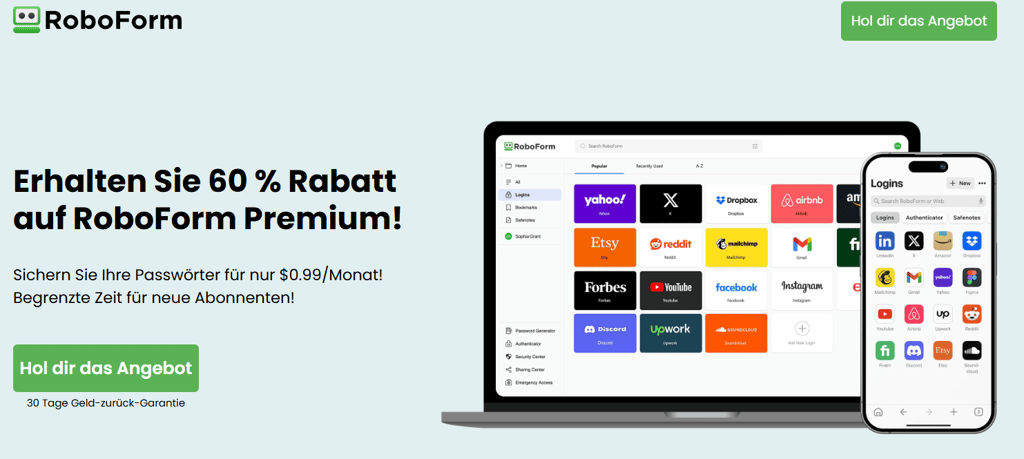Geh mit diesem Link auf die offizielle RoboForm-Website