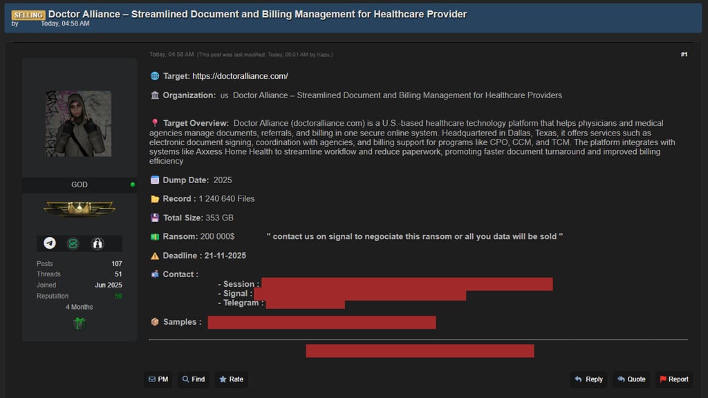 Doctors' Alliance breach post