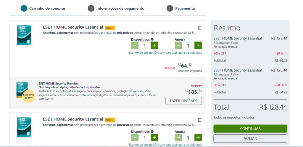 ESET checkout page