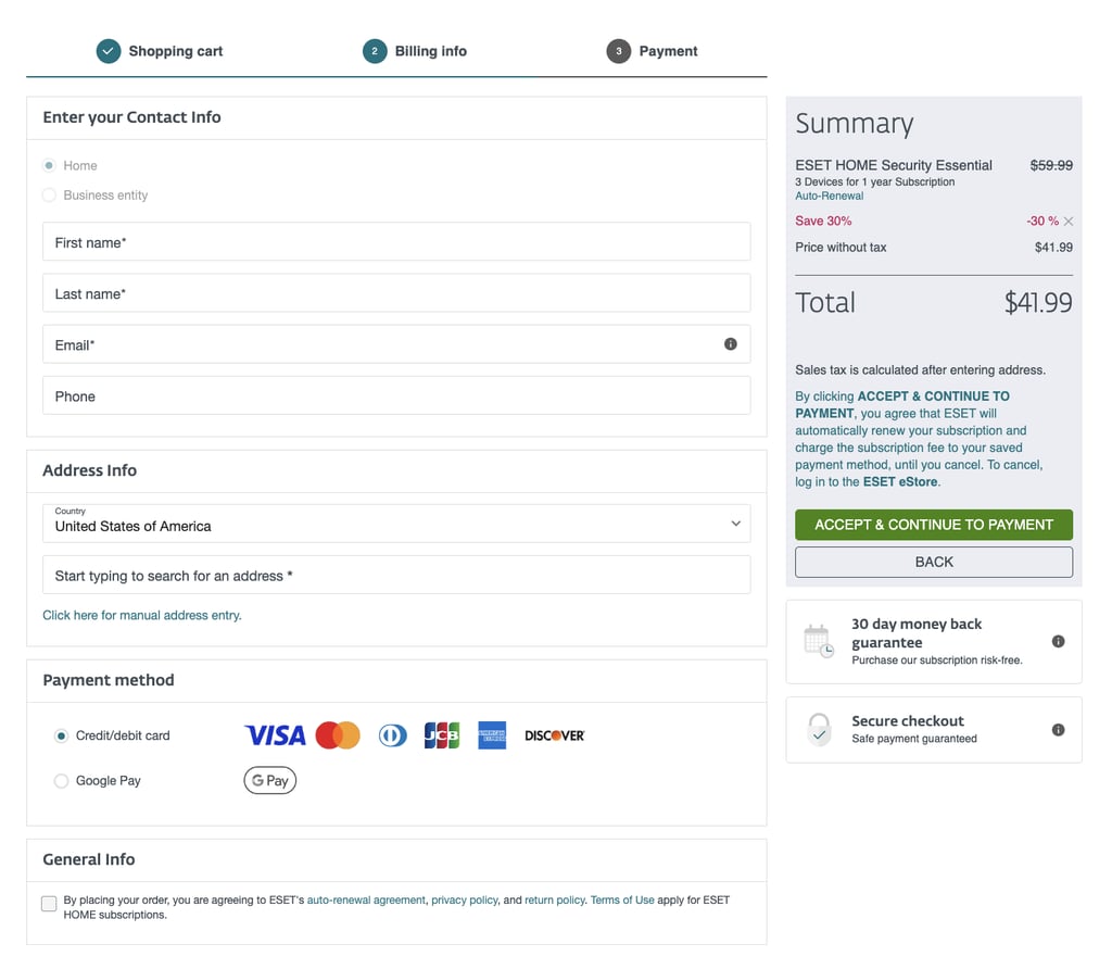 Eset shopping cart