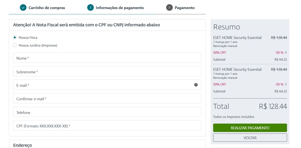 ESET complete payment