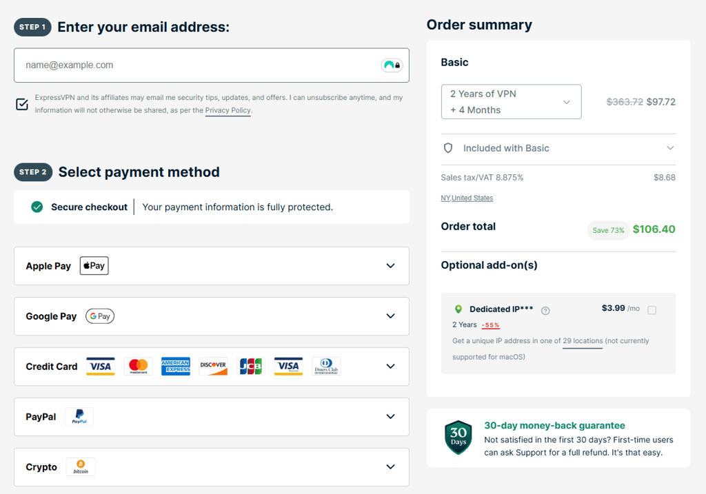 ExpressVPN checkout page with Black Friday discount