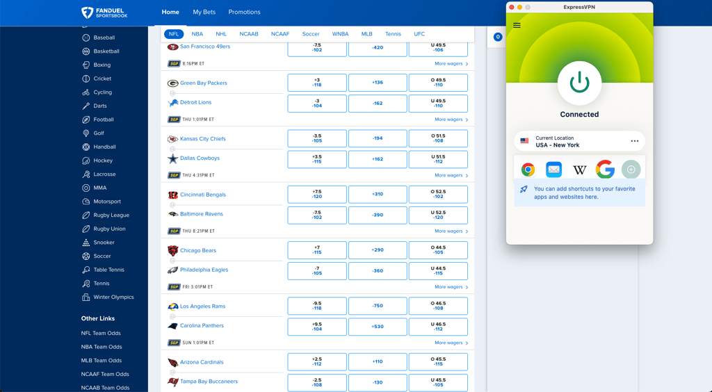 FanDuel unblocked with ExpressVPN