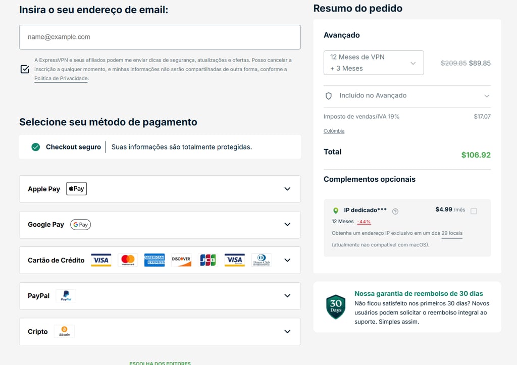 ExpressVPN finalize the payment