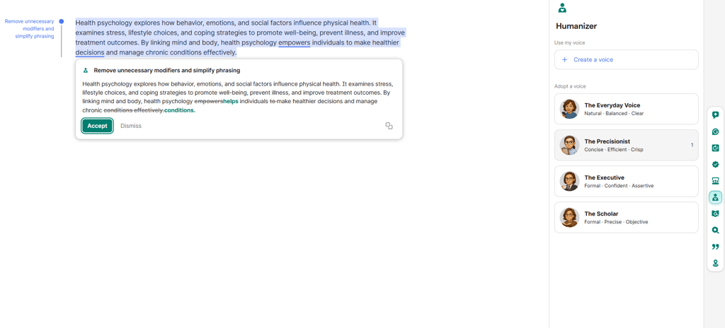 Grammarly humanizer interface