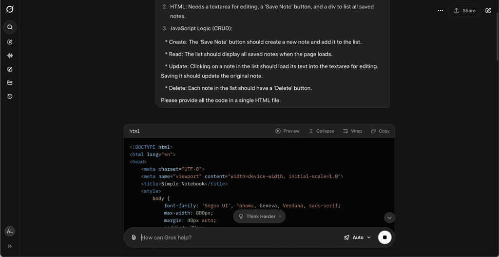 Grok's generated code