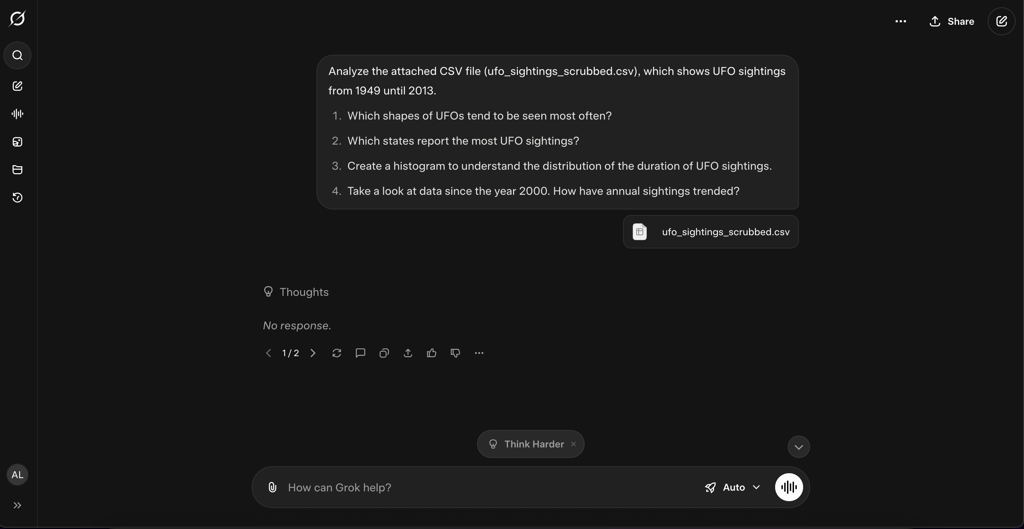 Grok’s first analysis attempt – failed after an hour of waiting