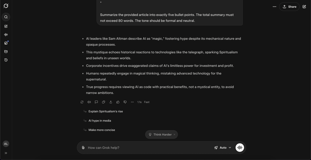 Grok summarization output