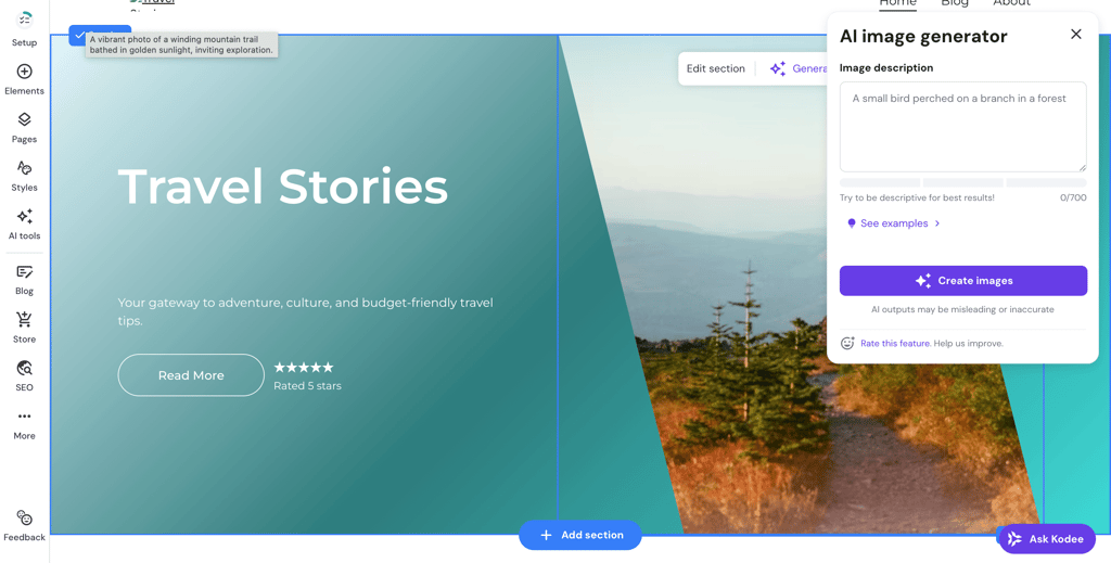 AI image generator tool in Hostinger