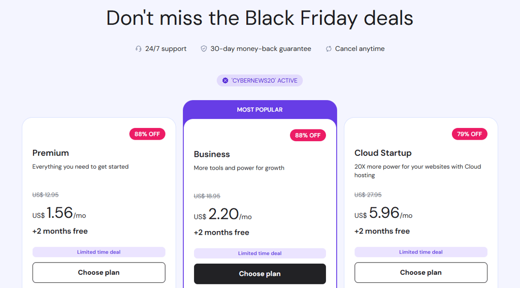Hostinger prices for November Black Friday