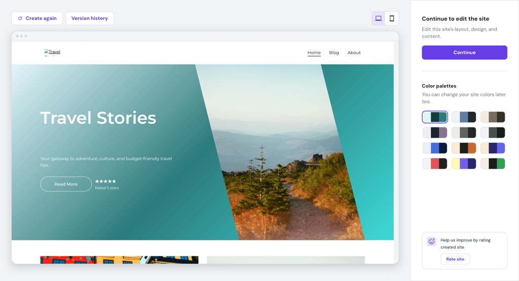 Choosing a color palette on Hostinger