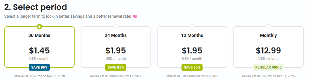Select HostPapa subscription period