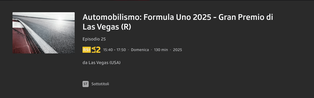 RSI F1 las Vegas GP