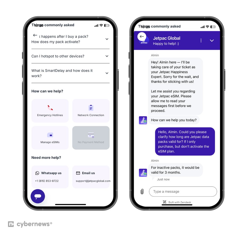 Jetpac customer support collage