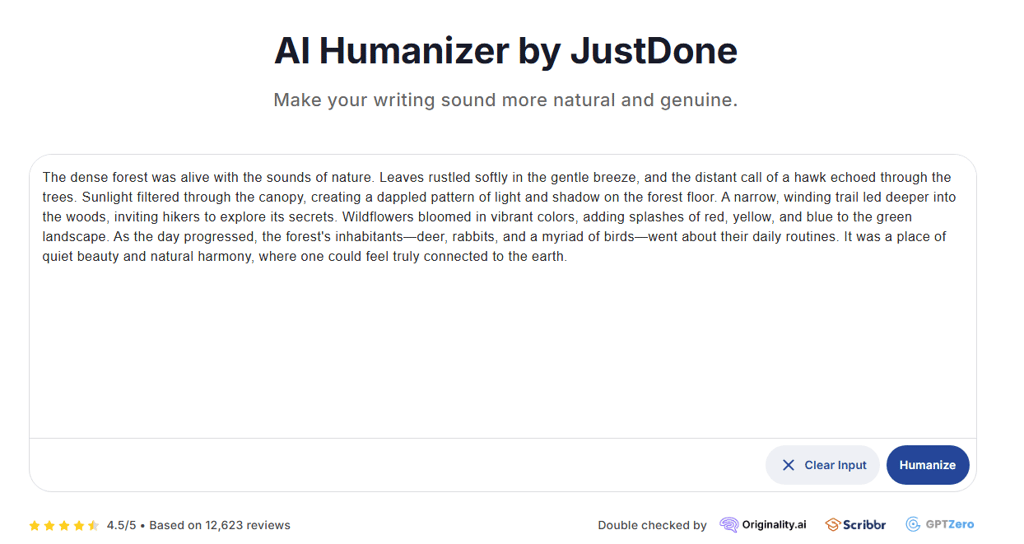 JustDone AI Humanizer interface