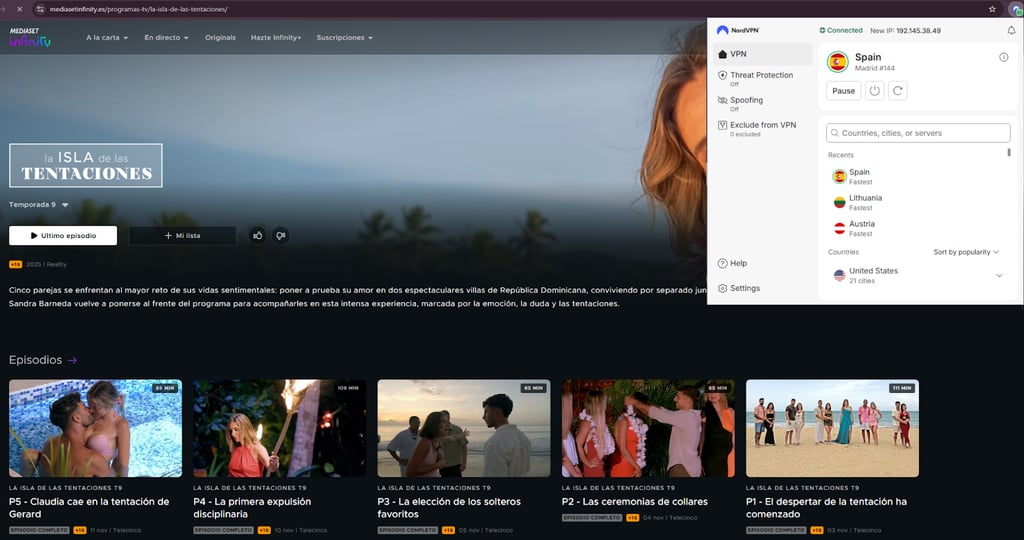 mediaset infinity streaming with vpn es