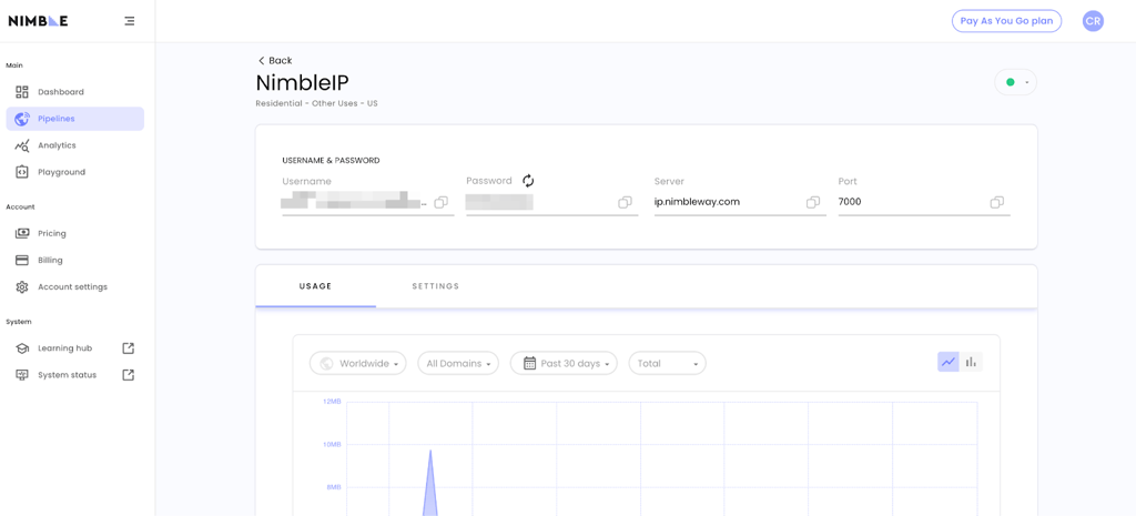 Nimbleway residential proxies interface