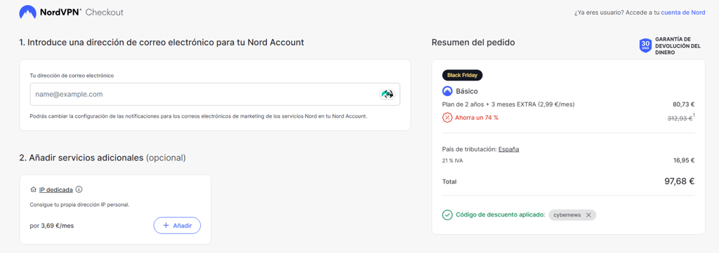 NordVPN checkout bf ES