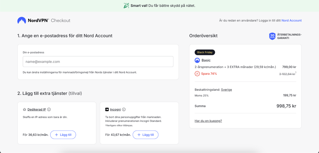 SV NordVPN checkout