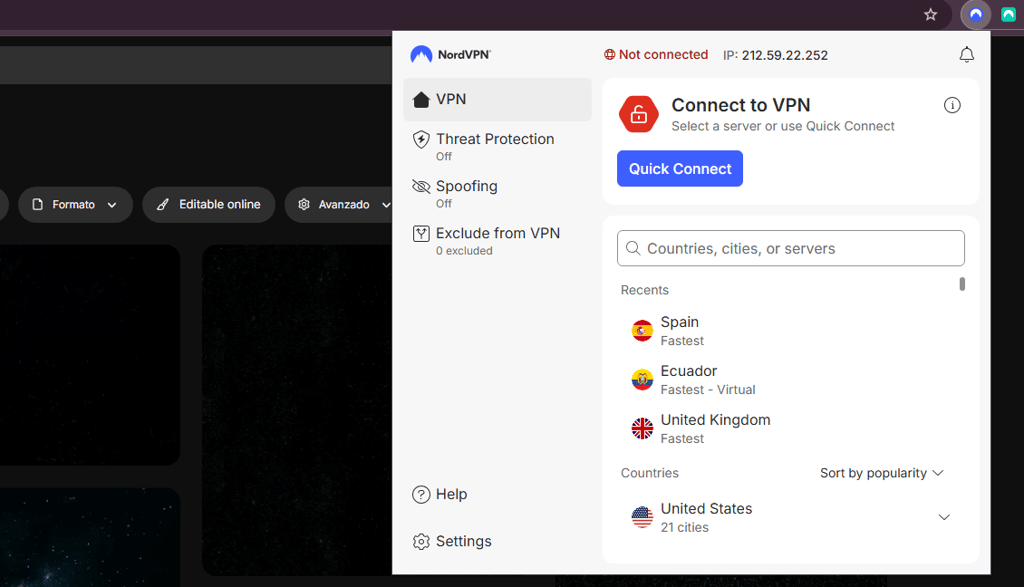 NordVPN connect ES