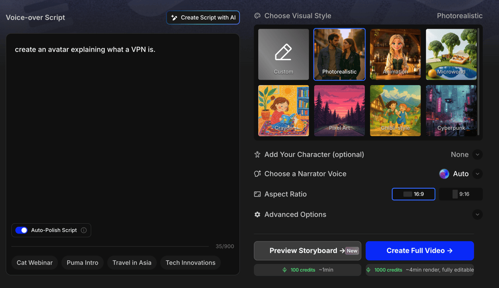 Selection of visual styles with OpenArt