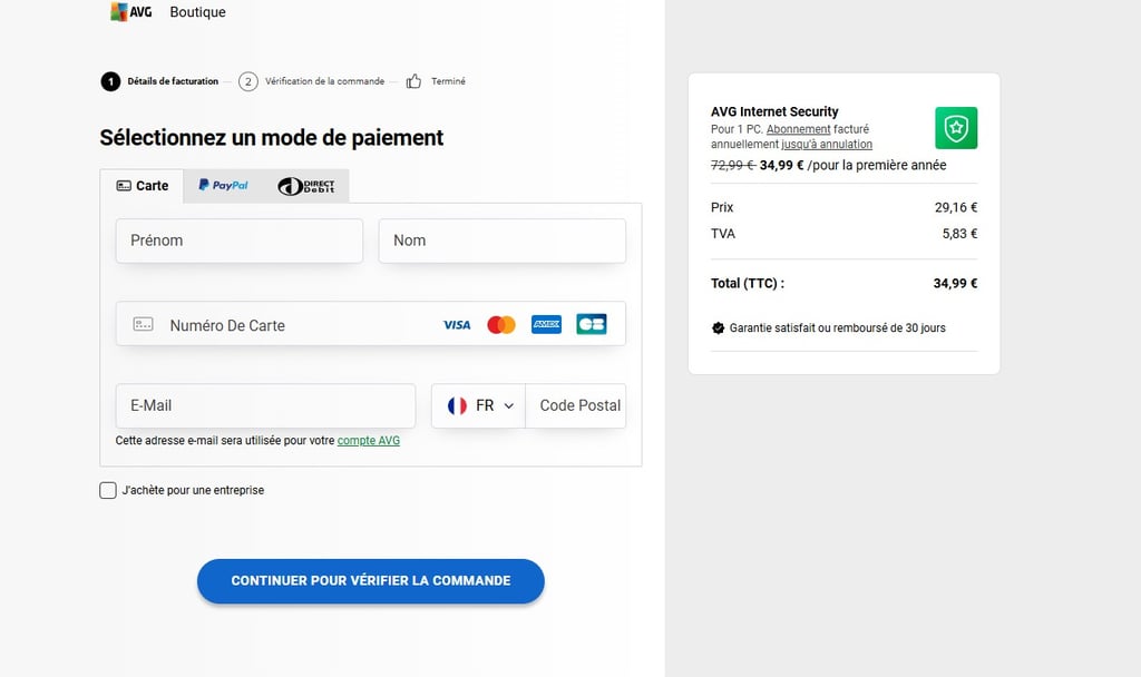 AVG complete the payment
