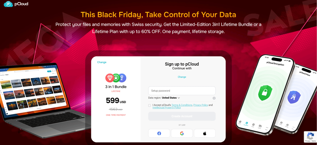 pCloud Choose a data region during signup