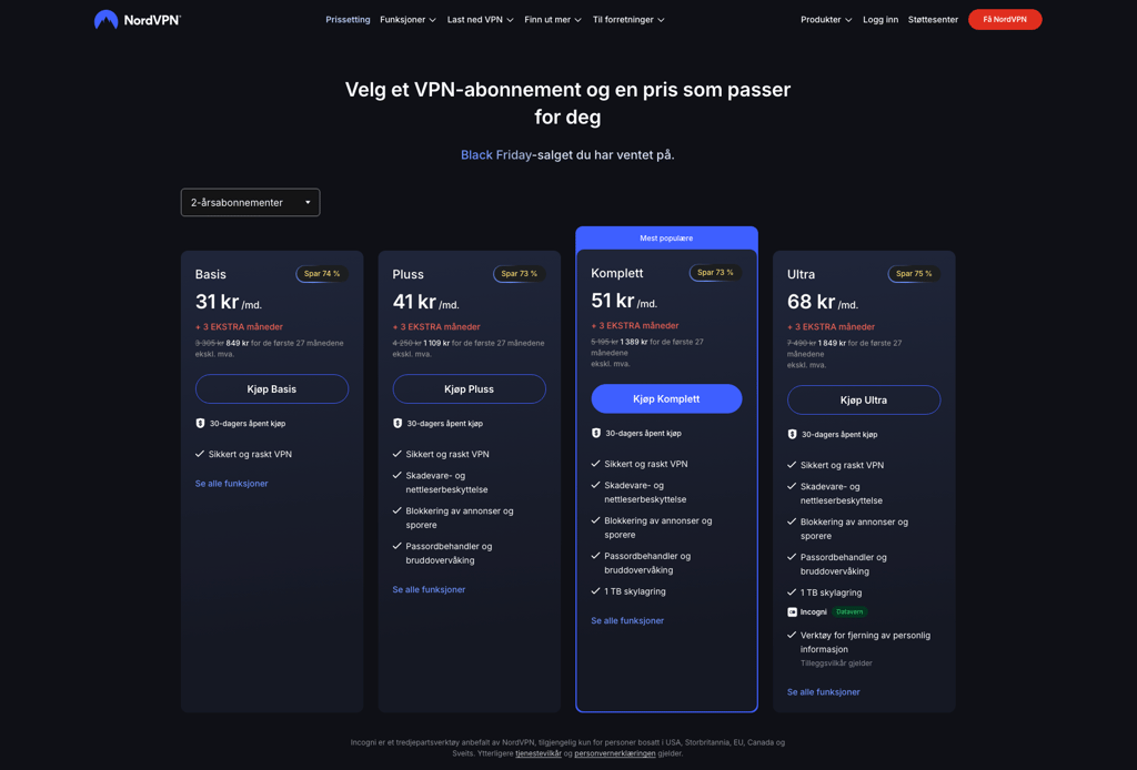 NordVPN NO plans