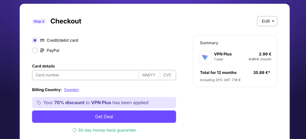 proton vpn checkout eur