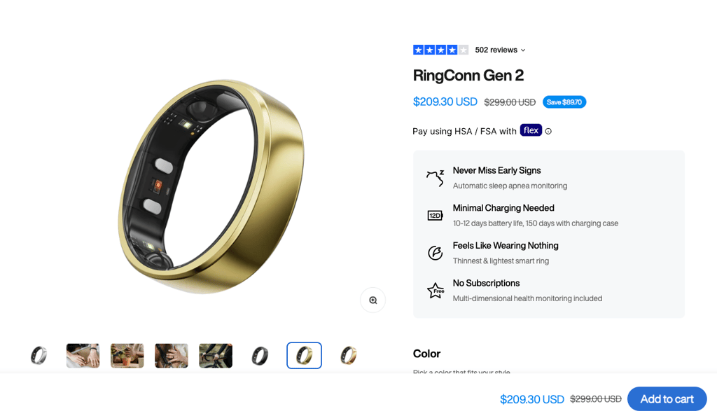 RingConn ring selection