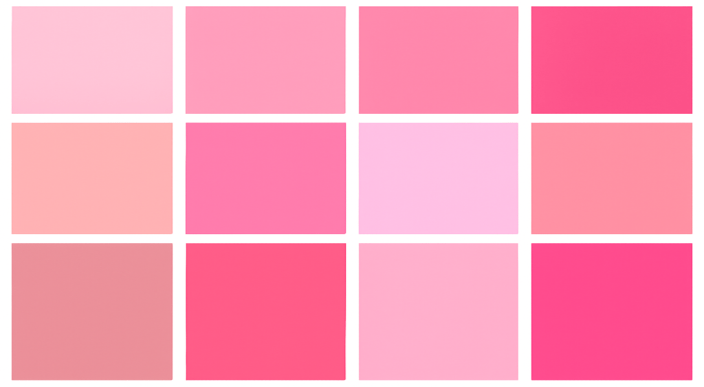 Shades of pink.