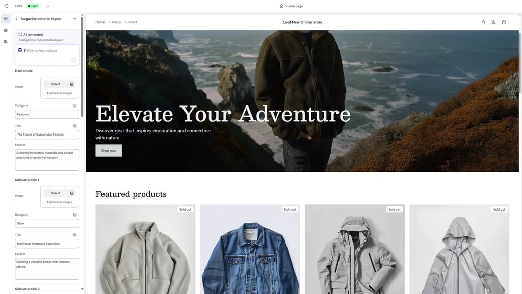 Finished store created with Shopify