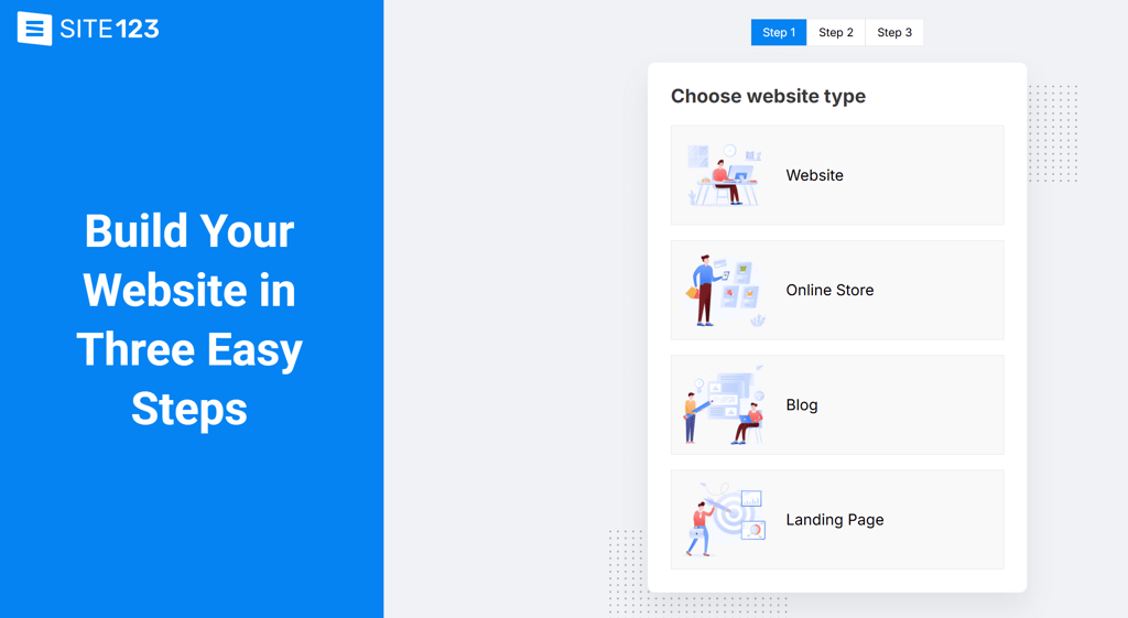Choosing a website type in SITE123