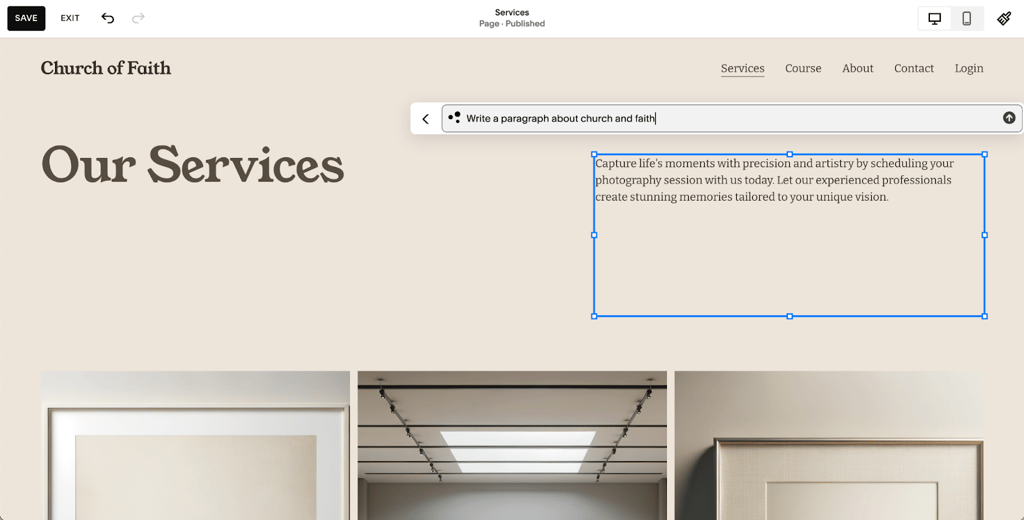 squarespace AI-powered generator