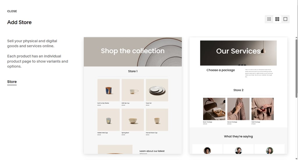 squarespace add store